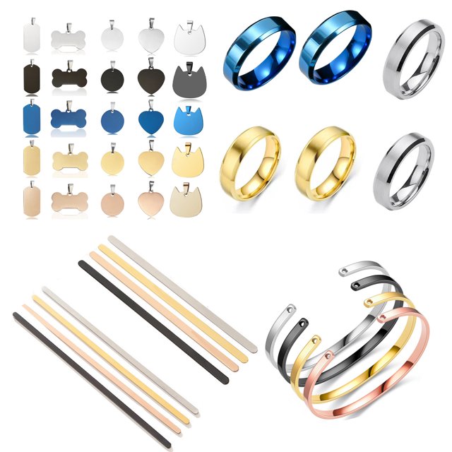 Kit de etiquetas de estampado de Metal, 43 Uds., etiqueta de identificación de perro mascota, collar en blanco, pulsera, anillo, colgante para manualidades DIY