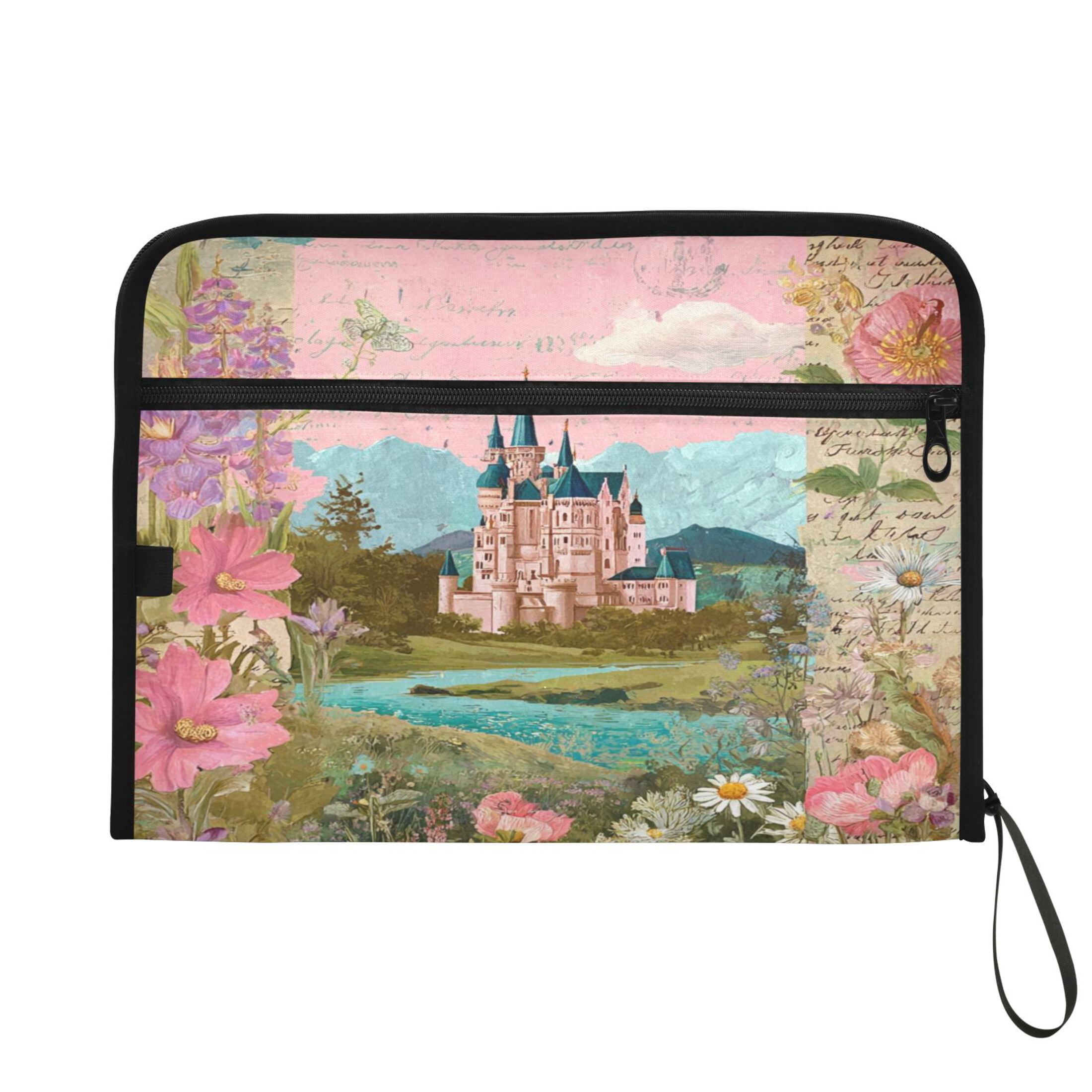 13-Pocket Expanding File Folder—Nylon Accordion File Organizer with Handwritten Labels, Castle Pattern