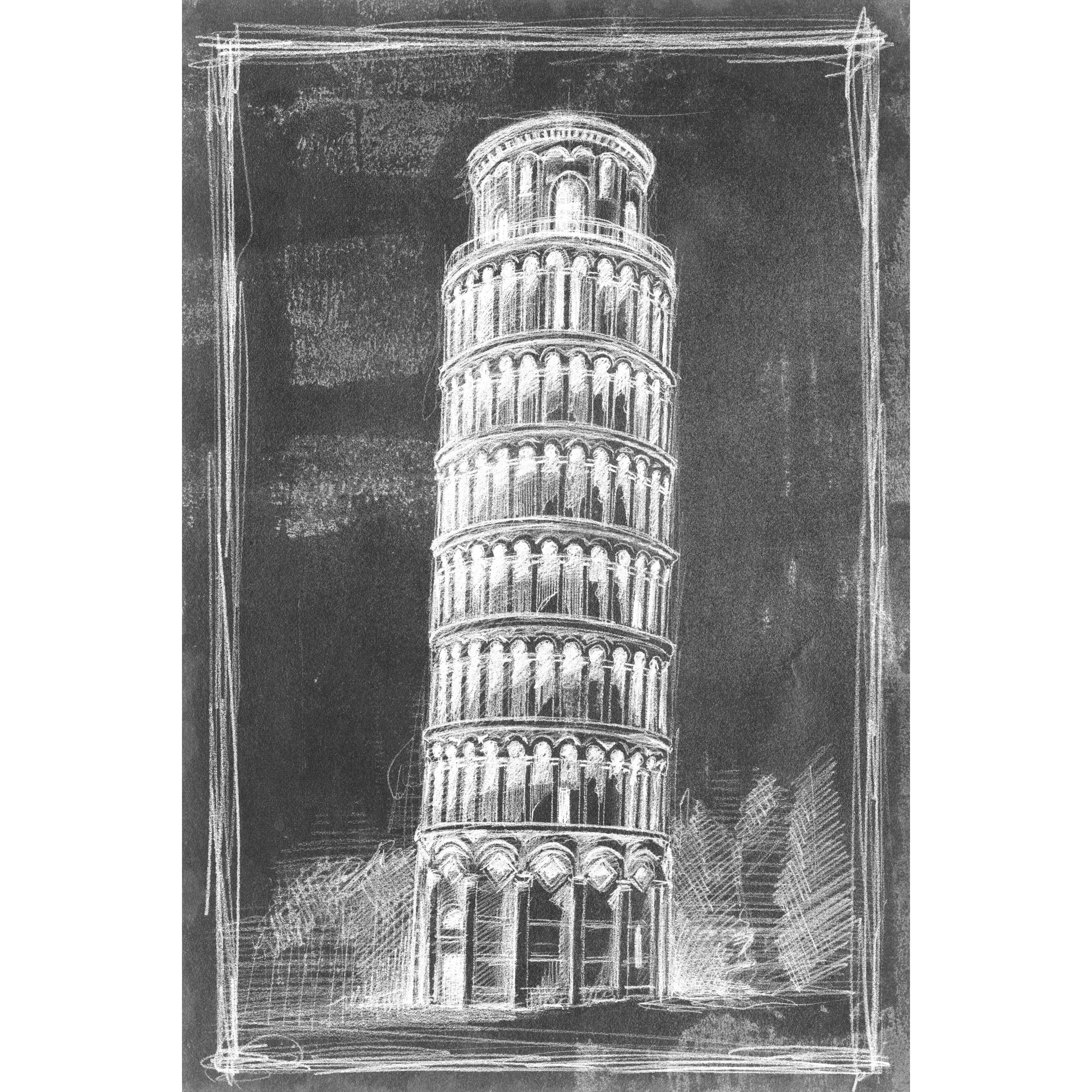 Marmont Hill "Leaning Tower Blueprint" Painting Print on Wrapped Canvas