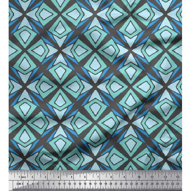 Soimoi Gray Rayon Crepe Fabric Arrow & Diamond Geometric Print Fabric by the Yard 46 Inch Wide
