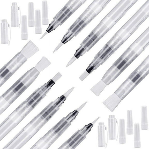 12pcs Water Brush Pens for Watercolor with Caps, Leakproof Water Brush Pen with Assorted Tips