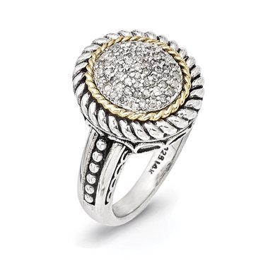 Bague en Argent Sterling Bicolore Argent et Plaqué Or avec Diamant Antique