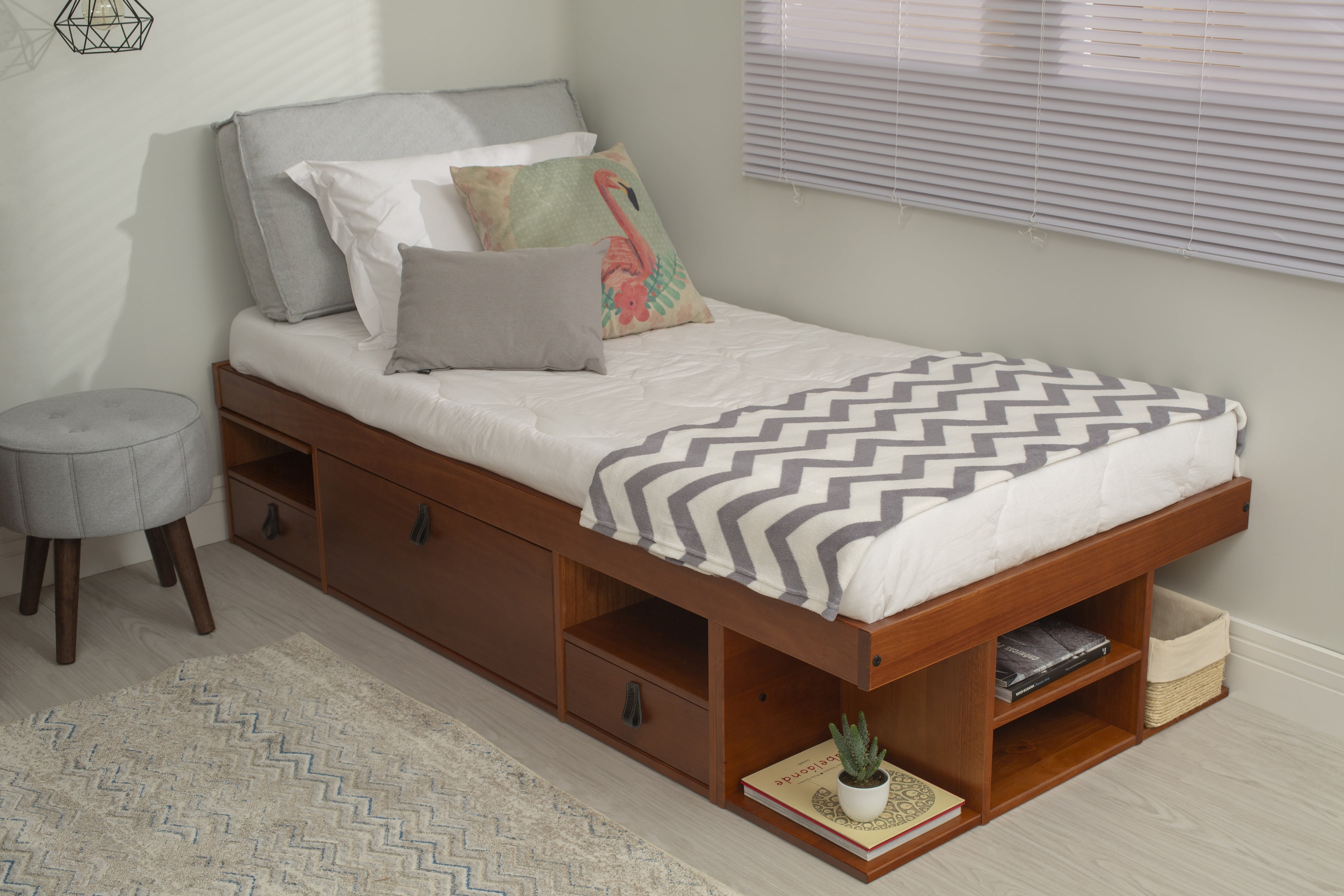 Memomad Bali Twin Size Storage Platform Bed with Drawers, Caramel