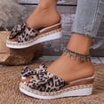 thumbnail image 3 of Womens Espadrilles Open Toe Leopard Print Bowtie Wedge Sandals Summer Casual Slip on Slides Lightweight Dressy Beach Shoes Black Size 8, 3 of 7
