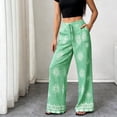 thumbnail image 2 of DeHolifer Boho Pants for Women Floral High Waisted Wide Leg Palazzo Pants Summer Trendy Casual Lounge Pants Women Vacation Green L, 2 of 6