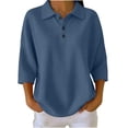 thumbnail image 6 of CFLVAEK Waffle Sweatshirt for Women Casual 3/4 Sleeve Pullover Tops Loose Fit Button Up Lapel Sweatshirts Trendy Summer Fall Top Navy M, 6 of 8