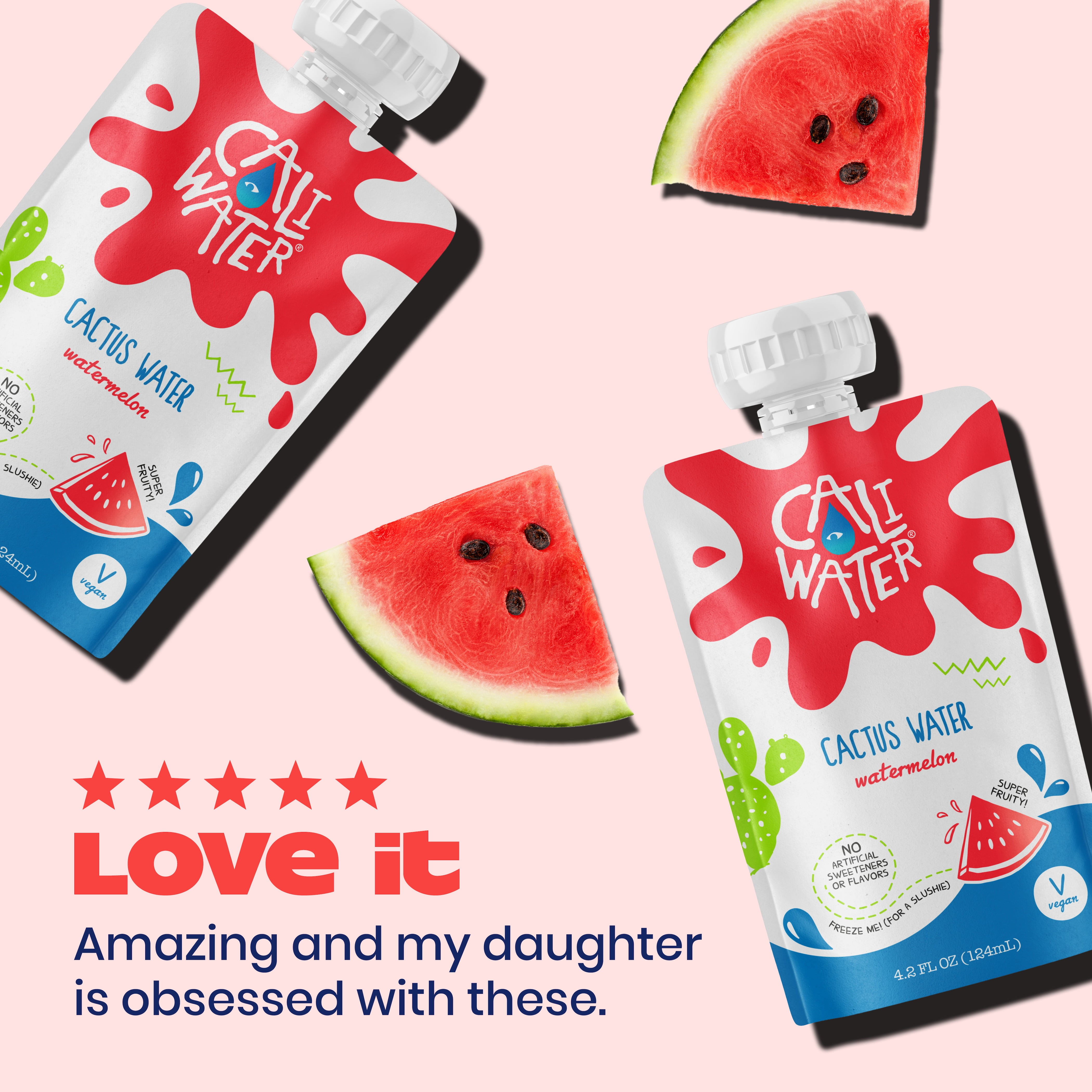 Caliwater Kids Pouch Organic Cactus Water Watermelon 24-Pack 4.2oz/pouch Plant-Based Hydration