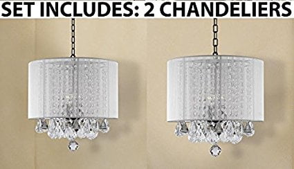Crystal Chandelier Chandeliers Lighting W/Large White Shade H15" W15" Set of 2 