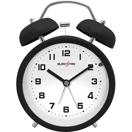 EUROSTAR C520L Twin Bell Alarm Clock with Nightlight, Black