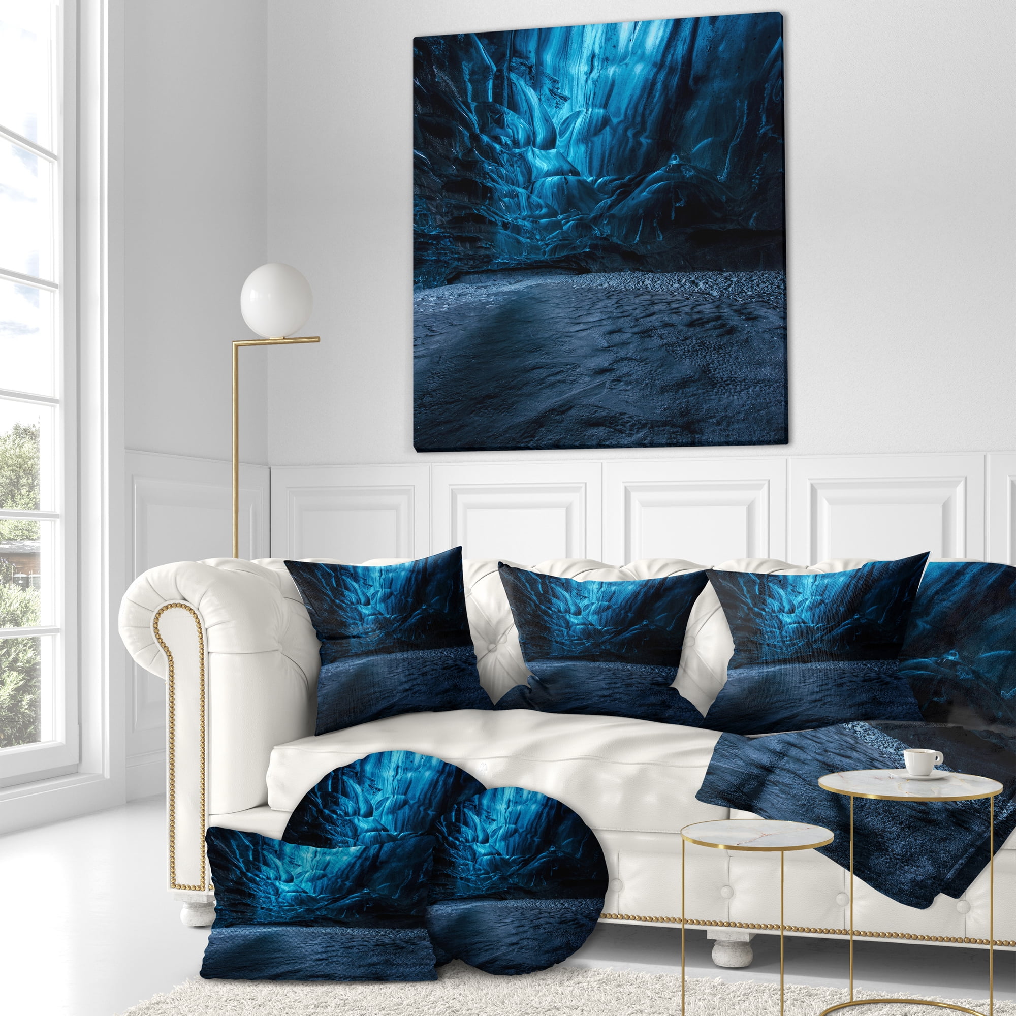 Designart Beautiful Ice Cave in Iceland - Landscape Photography Throw Pillow - 18x18
