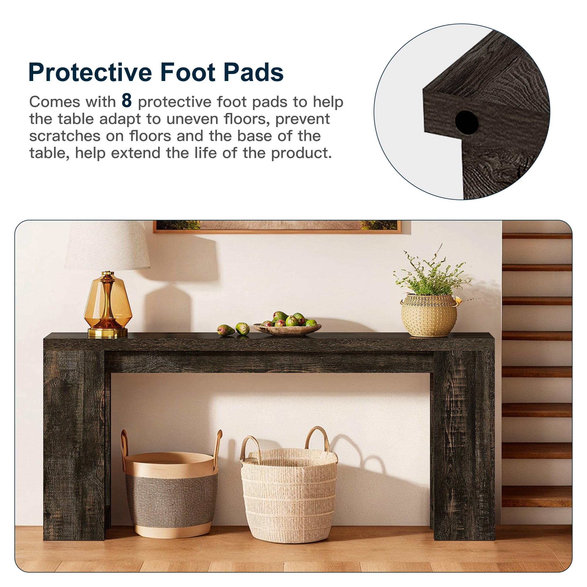 Demi Bonn 70.9" Wood Console Table, Farmhouse Sofa Table Entryway Table with Storage, Foyer Display Table, Black