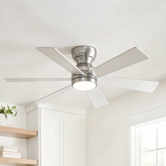 Eowynic 46-Inch Contemporary Ceiling Fans with Light, Remote Control, 6-Blade, DC Motor, 6-Speed, Flush Mount, Silver