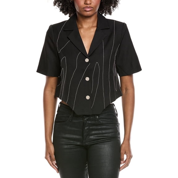 Gracia womens Chain Embellished Short Sleeve Cropped Blouse, l, Black