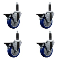 4 Inch Blue Poly Swivel 1 Inch Expanding Stem Caster Set with Brake SCC