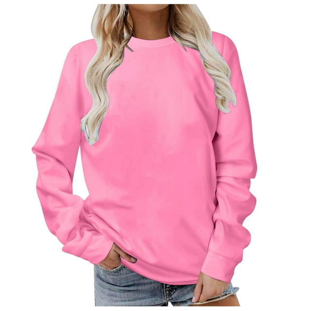 HNMKIU Chandails en Molleton pour Femmes Chandail en Molleton Uni Surdimensionné Col Rond Manches Longues Chandail
