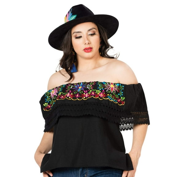 Artisanal Embroidered Blouse 100% Cotton Black 603053
