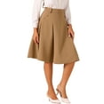 thumbnail image 4 of INSPIRE CHIC Women's Solid Vintage High Elastic Waist Button Decor Flared Midi Skirt L Khaki, 4 of 6