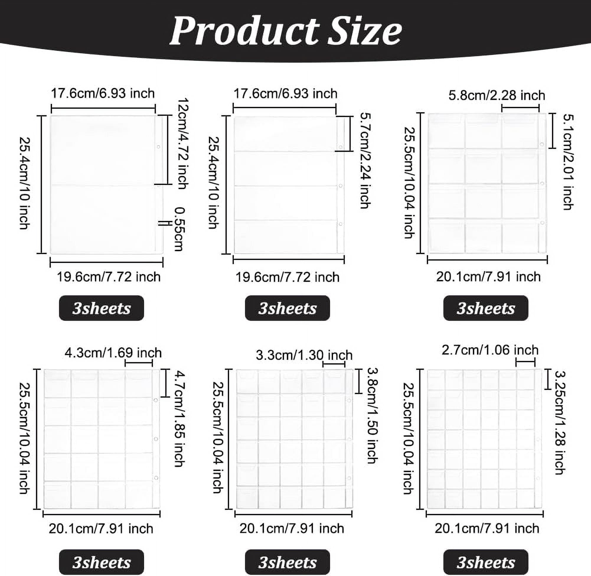 18 Sheet 6 Size Coin Stamp Collection Pages Plastic Coin Holders Sheet Money Pocket Inserts Collecting Sleeves Stamp Binder Sheets Money Page for Coin Album Stamp Storage Holder