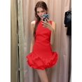 thumbnail image 5 of Women Ruffle Bubble for Mini Dress Sleeveless Ruched Hem Bodycon Dresses Tank Short Dress Red XS, 5 of 8