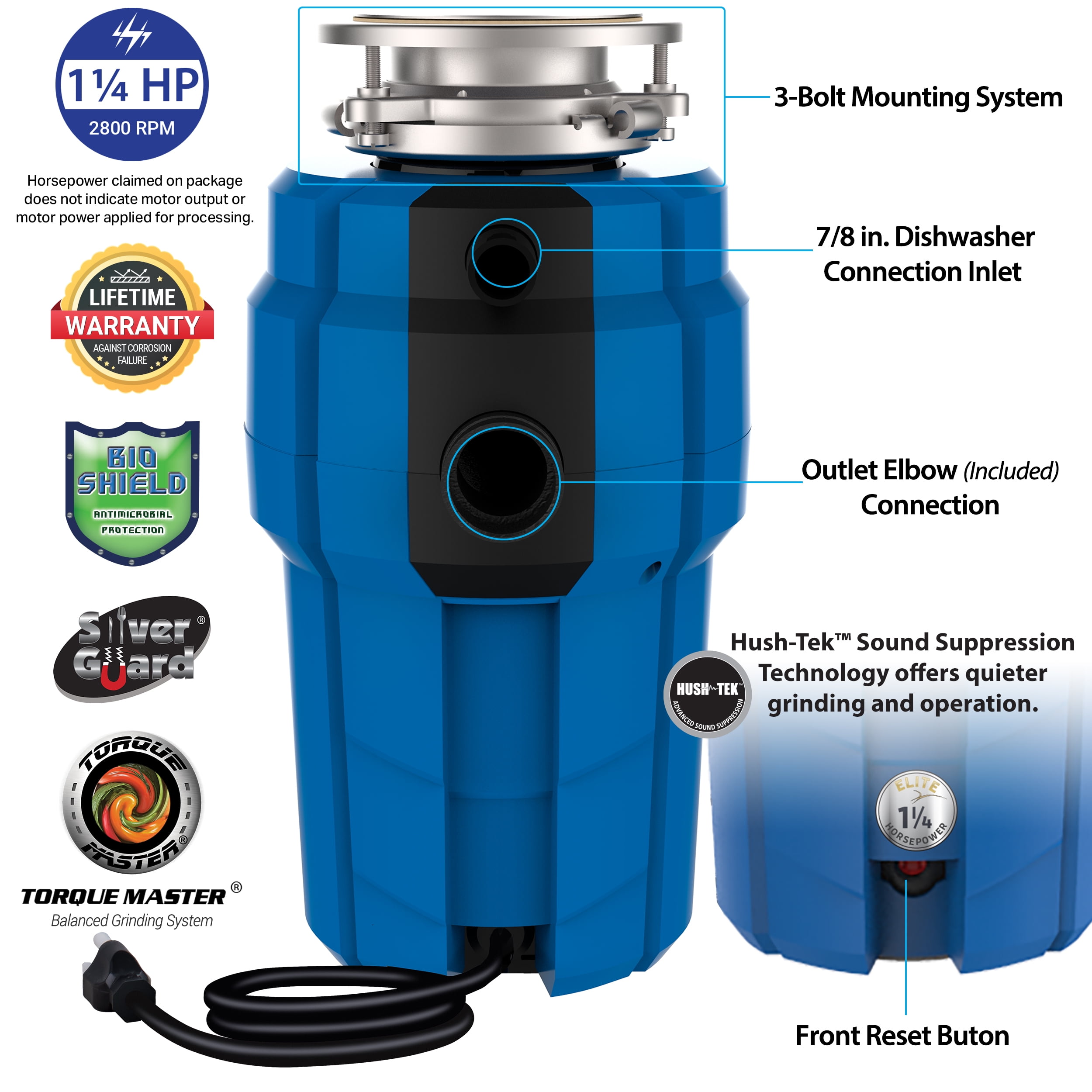 American Standard Elite Premium 1-1/4 HP Continuous Feed Garbage Disposal ASE-125-HT