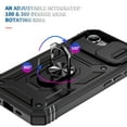 thumbnail image 3 of Design for iPhone 16E Heavy Duty Phone Case with Camera Lens Sliding Cover Ring Holder Kickstand - Shockproof Armor Military Grade Bumper Protective Case for Women Men, Black, 3 of 9