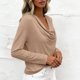 thumbnail image 5 of TaTaai Women's Casual Cowl Neck Shirt Long Sleeve V-Neck Draped Front Solid Color Blouse Flowy Soft Stretchy Lightweight Spring Summer Daily Beach Wear Gift, 5 of 9