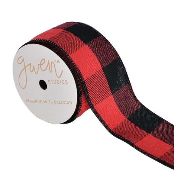 Gwen Studios 2 1/4" Black and Red Buffalo Check Ribbon, 3 Yards