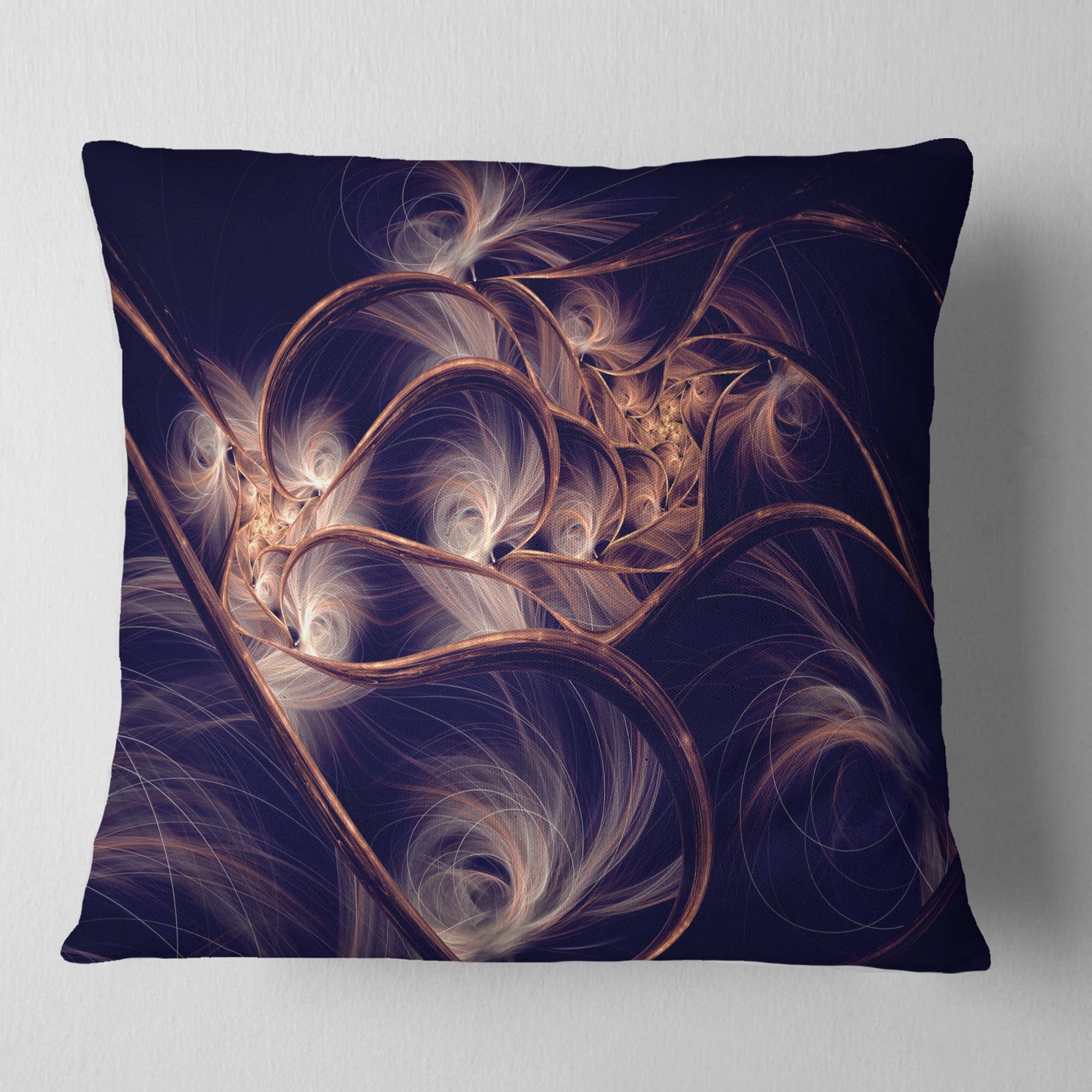 Designart Dark Gold Fractal Flower Pattern - Abstract Throw Pillow - 16x16