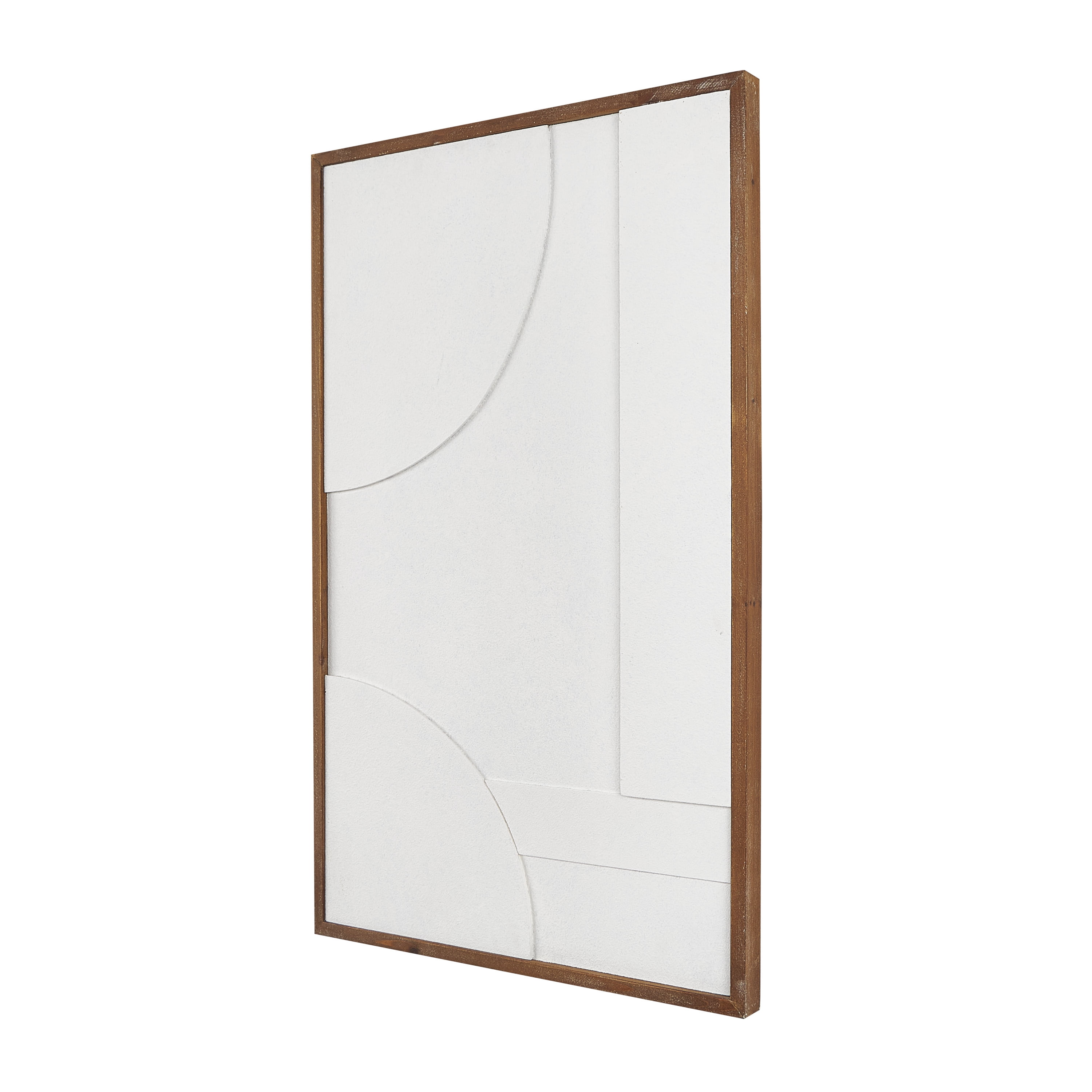 DecMode White Wood Geometric Textured Dimensional Shape Home Framed Wall Art with Brown Wooden Frame, 20" x 1" x 32"