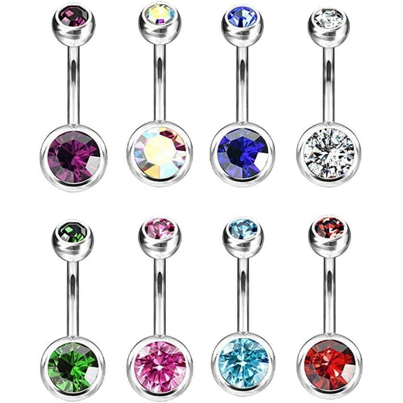 Pack Of 8 14G Belly Button Ring Implant Grade Titanium Double Bezel Navel Rings