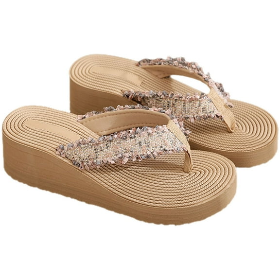 PAMINGONO Khaki Sandals for Beach 1 Pair EVA Cotton Fabric with Arch Support and Breathable for Women