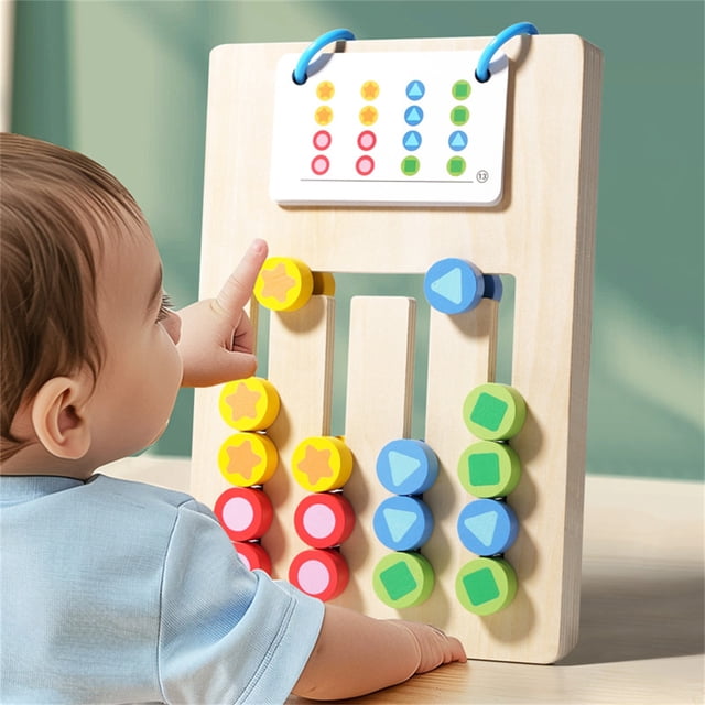 Educational Wooden Puzzle Toy For Kids Double Four Color Sliding Game Early Learning Brain Teaser For Toddlers Ages 3 And Up