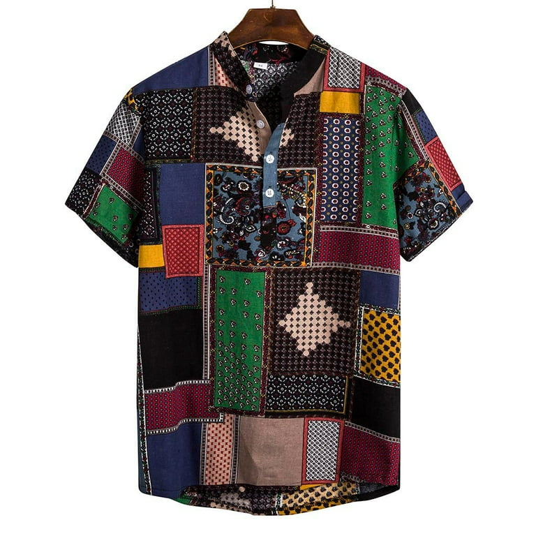 DDAPJ pyju Mens Ethnic Aztec Print Slim Fit Short Sleeve Shirts Men Vintage  Style Street Tops Summer Casual Comfort Vacation Tops