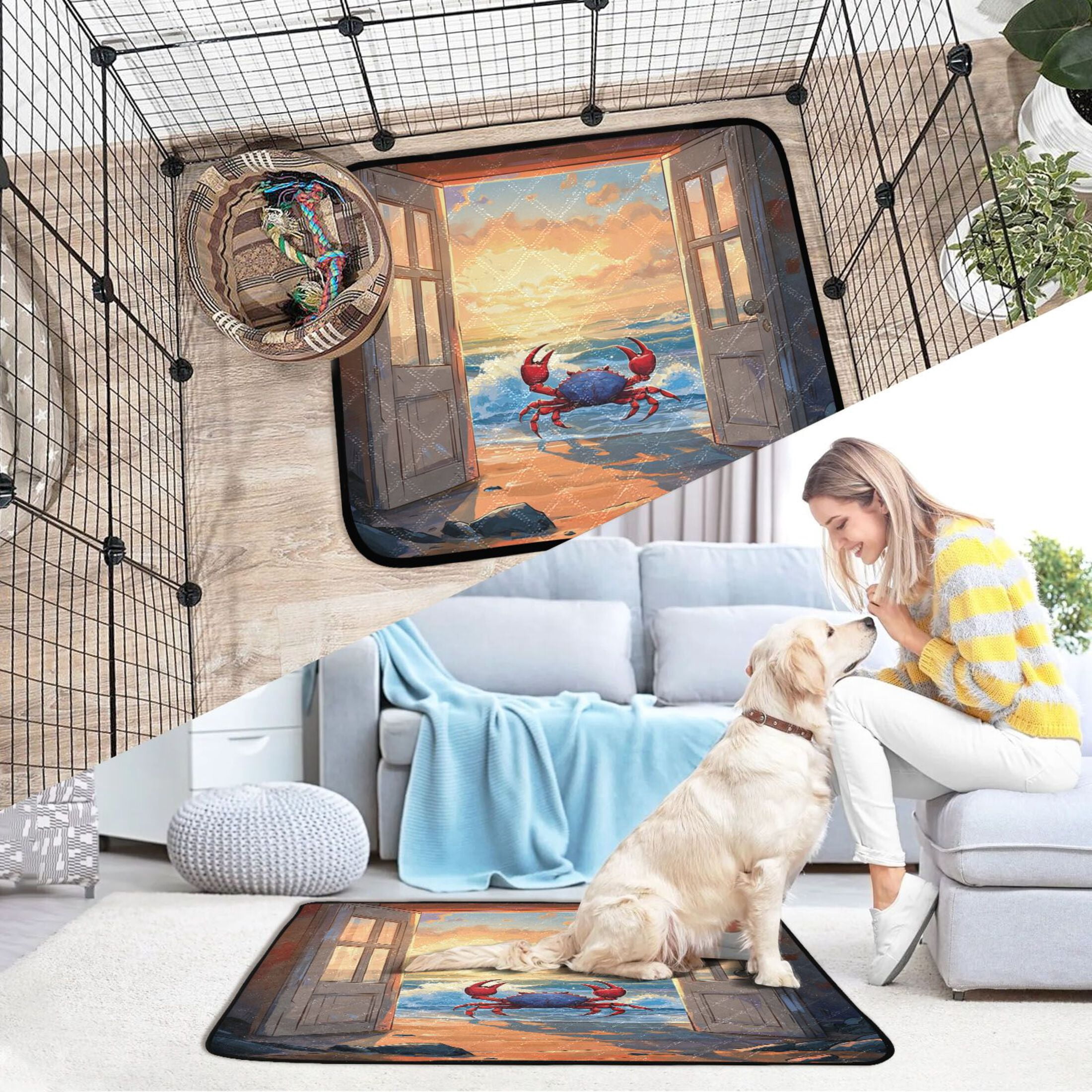 Qxltty Dashing Hairy Crab Cat litter Pads Pet Set of 3 Diaper Mats Center Anti-leakage Layer Absorbent Soft and Comfortable
