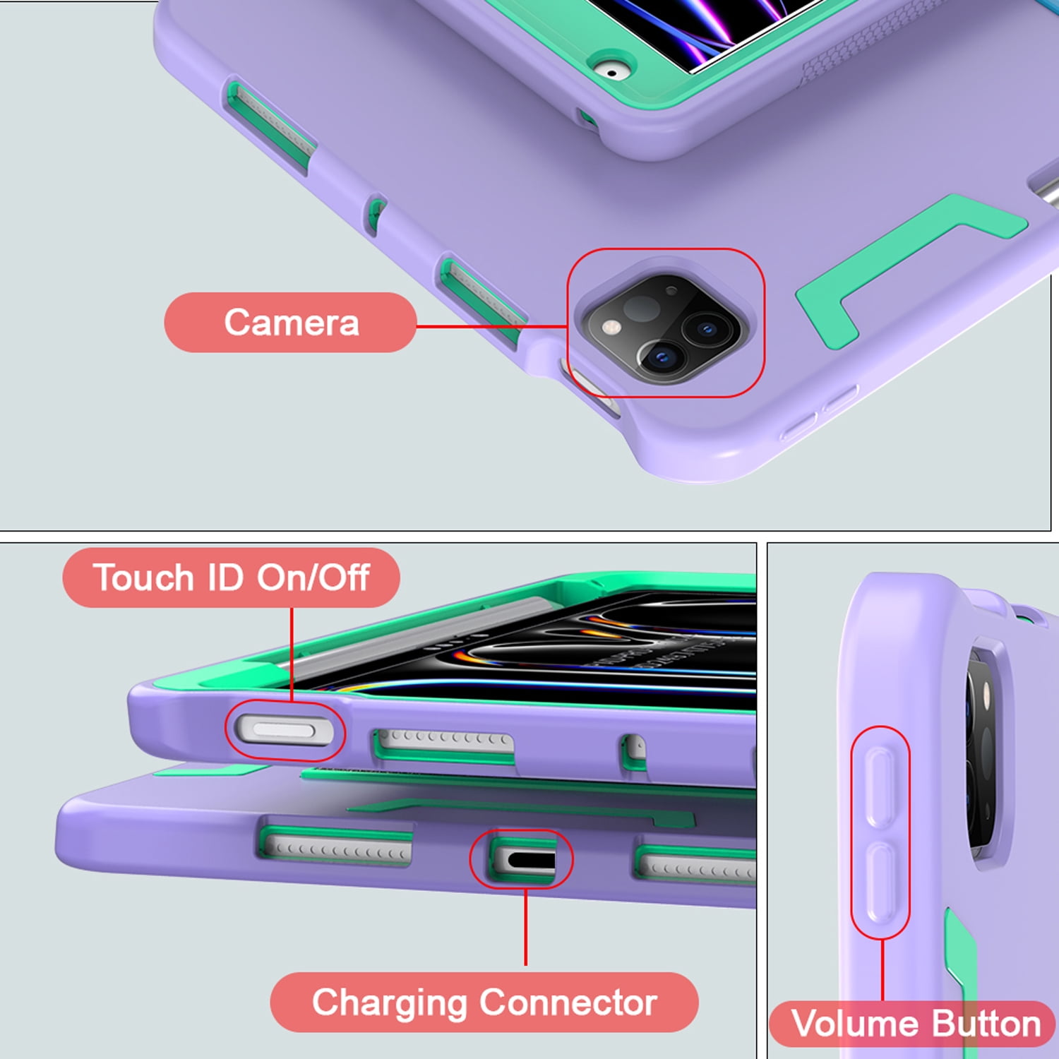Decase Rugged Case Compatible with Apple iPad Pro 11 (M5/M4) 2025/2024,Shockproof Protective Cover with Built-in Stand & Pencil Holder,Heavy Duty Hard Cover,Purple