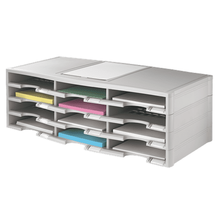 UPC: 0735854227869 | Office Depot Stackable Plastic Literature Organizer 12 Compartments Gray 40401