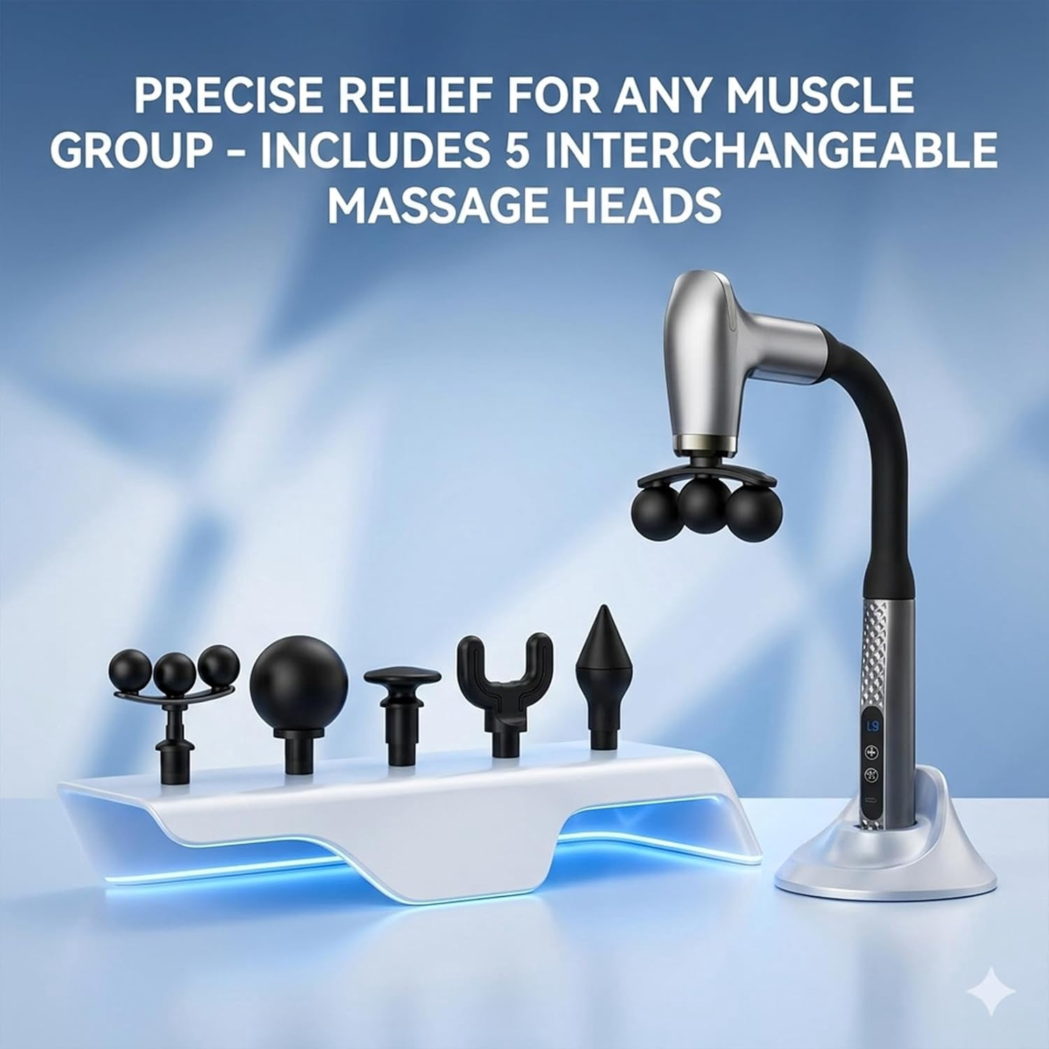 Self Back Massager for Deep Tissue,Hard-to-Reach Areas,9 Modes-9 Adjustable Intensities,Massage Gun with Extension Handle,for Muscle Neck Shoulders Waist Legs,Post-Workout Recovery (Silver)
