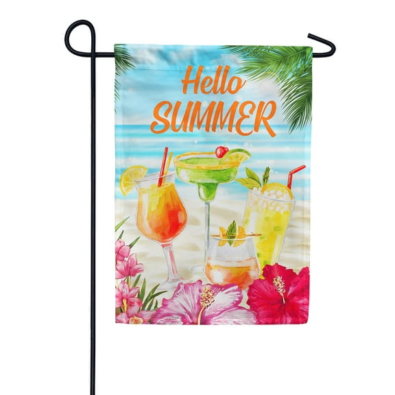 America Forever Hello Summer Drinks Garden Flag 12.5 x 18 inches Tropical Beach Palm Leaves Coastal Party Margarita Double Sided Seasonal Yard Outdoor Decorative Happy Hour Garden Flag