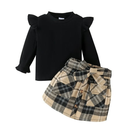 

Sopiago Baby Toddler Girls Outfit Set Kids Suit Red Plaid Long Sleeves Dress Hat 2Pcs Set Outfits Black 18-24 Months