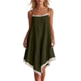 thumbnail image 3 of Tqcoqu Women's Asymmetrical Summer Linen Dress,Spaghetti Strap Lace Trim Bohemian Sleeveless Loose Vacation Beach Dresses,Army Green Women's S-XXL, 3 of 8