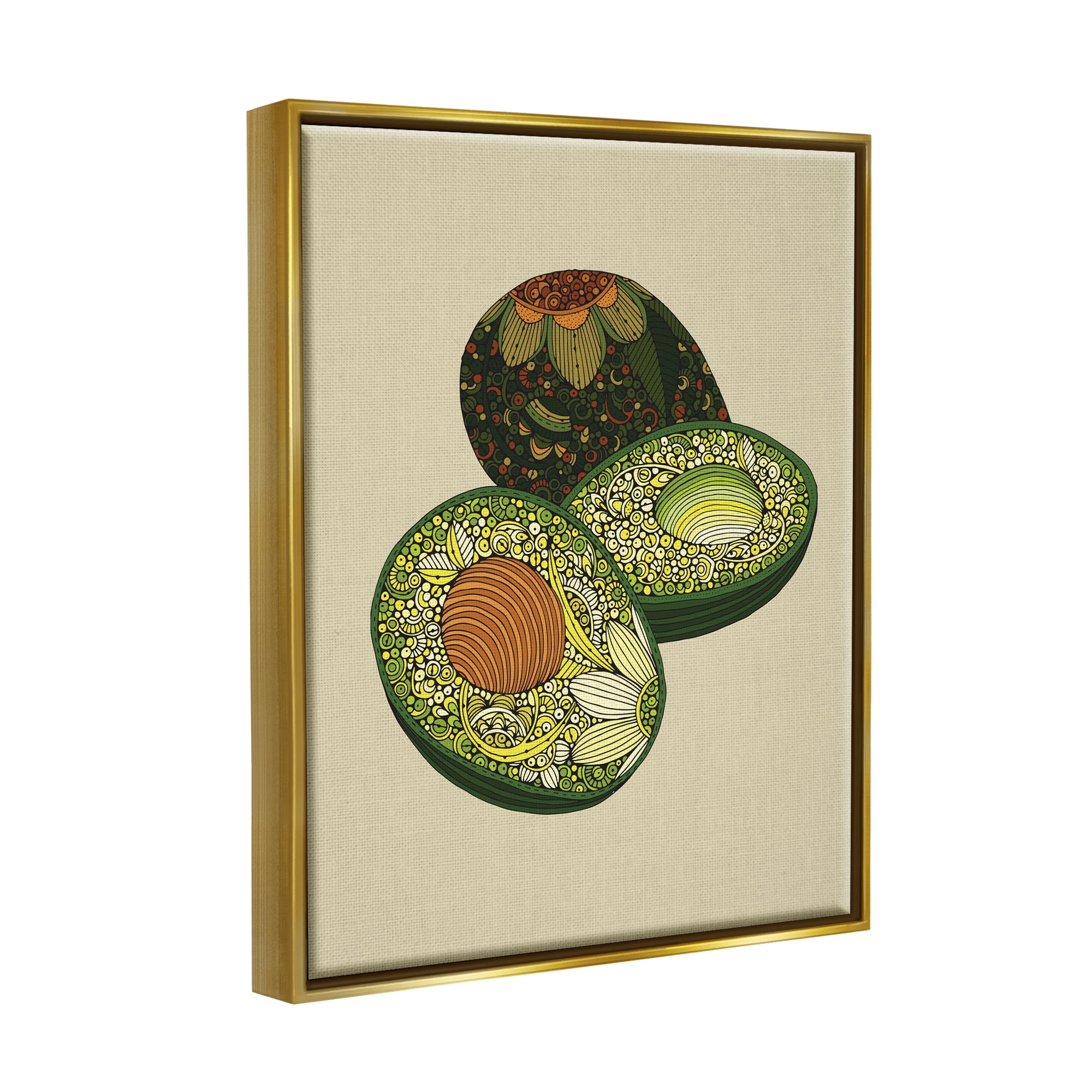 Stupell Industries Intricate Floral Pattern Avocado Fruit Still Life Graphic Art Metallic Gold Floating Framed Canvas Print Wall Art, Design by Valentina Harper