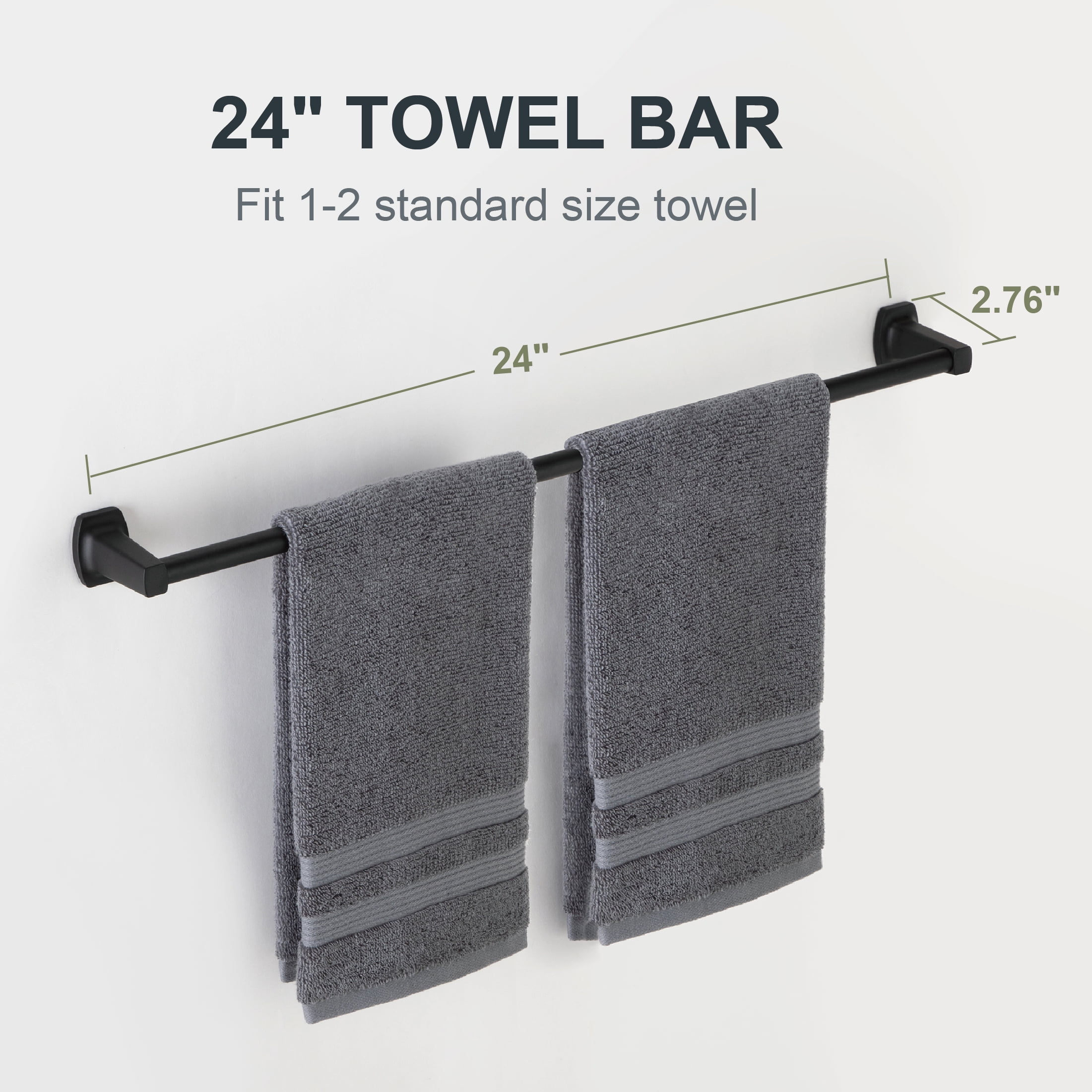 Mainstays 24-inch Square Wall Mount Towel Bar Matte Black Finish with Hardware