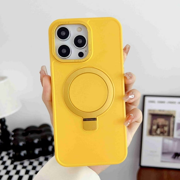 Cover for iPhone 14 Pro Max, Compatible with MagSafe Case,Slim Shockproof Anti-Scratch with Built-in Invisible Ring Holder Stand TPU Acrylic Back Case Cover, yellow