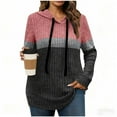 thumbnail image 3 of lcziwo Womens Oversized Hoodie Fashion Color Block Ribbed Knit Sweaters Casual Hooded Sweatshirts Long Sleeve Pullover Tops, Red, XL, 3 of 6