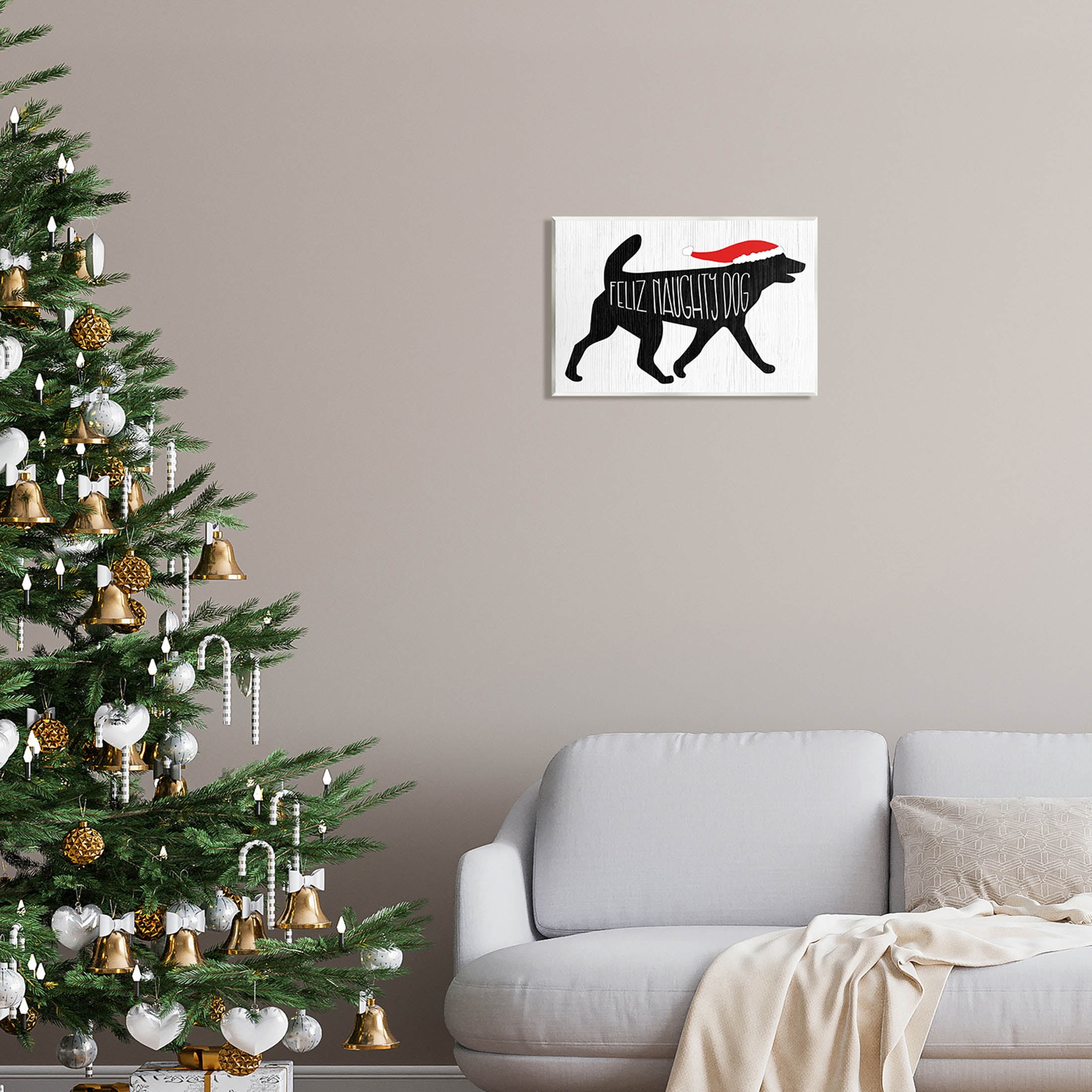 Feliz Naughty Dog Funny Pet Holiday Graphic Art Unframed Art Print Wall Art