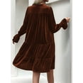 thumbnail image 4 of Women'S Elegant Velvet Long Sleeve Dress Casual Fall V Neck A Line Babydoll Flowy Formal Wedding Party Mini Dress Burn Orange L, 4 of 6