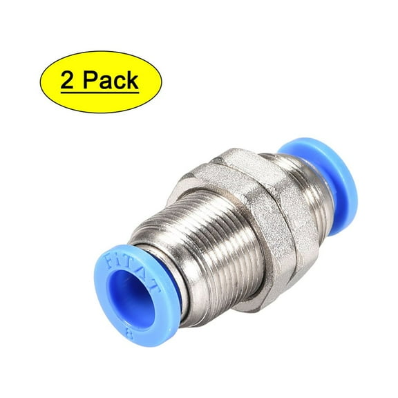 Push to Quick Air Connect Fittings Bulkhead Union 8mm Tubing OD 2Pcs