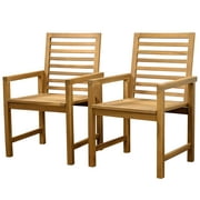 TrumanPick Set of 2 Outdoor Patio Dining Chairs, Waterproof Acacia Wood Armrest Chairs, Teak