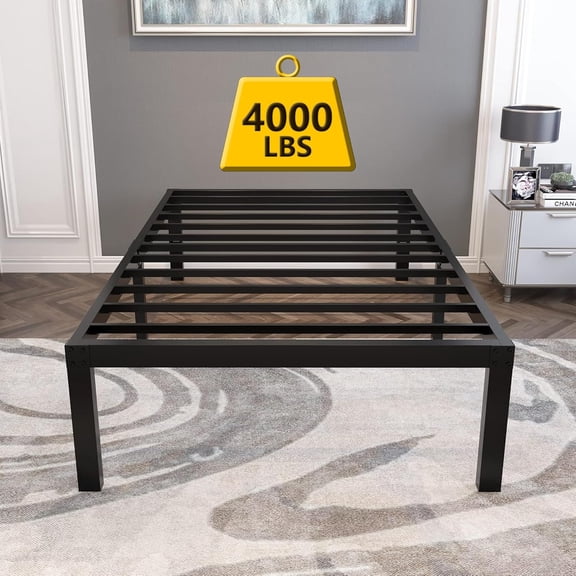 18 Inch Tall and Strong Platform Metal Bed Frame/Easy Assembly Mattress Foundation/ 4000lbs Heavy Duty Frame with Steel Slat Support/No Noise/No Box Spring Needed, Queen