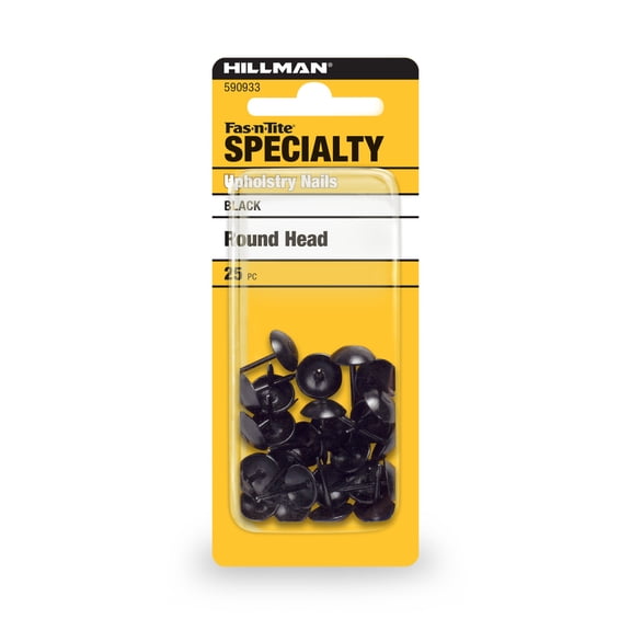 Fas-n-tite Upholstery Nails, Round Head, Steel, Bright Finish, Black, 25 pack